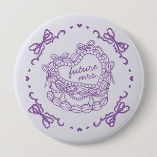 Lila Bow Retro Herz Coquette Cake Brautparty Button