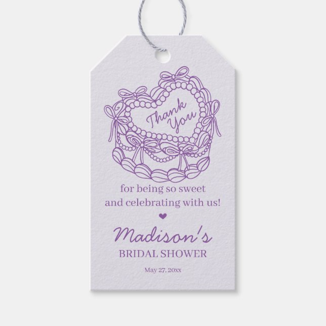 Lila Bow Retro Herz Coquette Cake Brautparty Geschenkanhänger (Vorderseite)