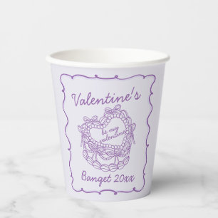 Lila Bow Retro Herz Coquette Cake Valentine Pappbecher