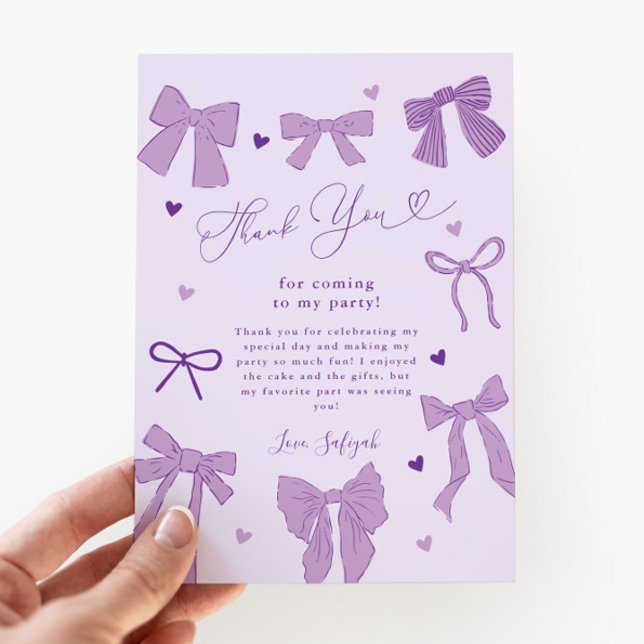 Lila Bow Shabby Chic Geburtstagsparty Dankeskarte (Von Creator hochgeladen)