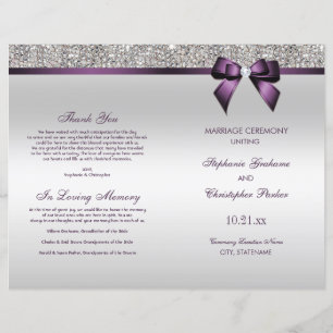 Lila Bow Silver Sequins Hochzeitsprogramm