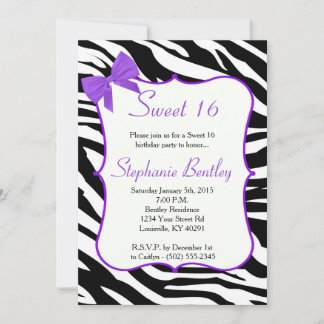 Lila Bow und Zebra Sweet 16 Geburtstag Einladung