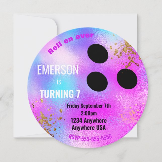 Lila BOWLING BALL, Bowling, GlühGeburtstagsparty Einladung (Vorderseite)