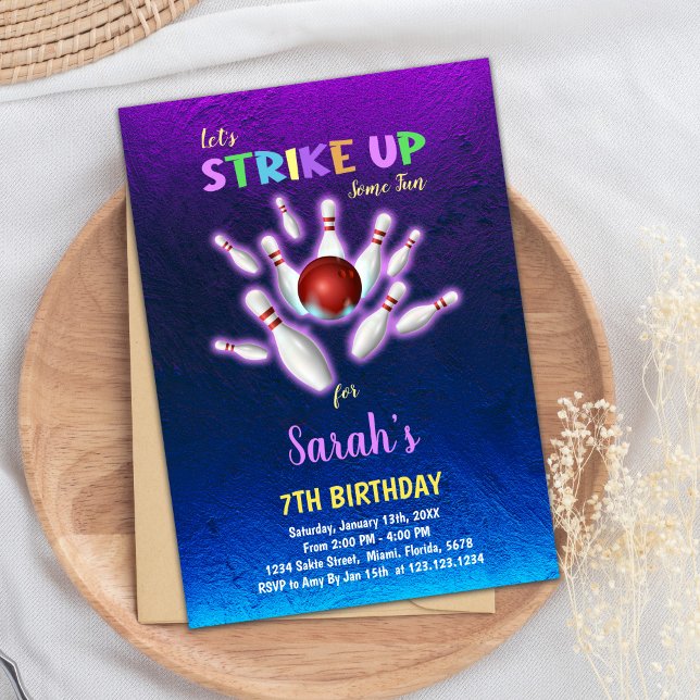 Lila Bowling Einladung zum Geburtstag (Purple Bowling Birthday Invitations)