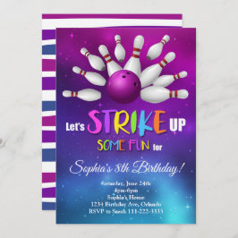 Lila Bowling macht Spaß Einladung