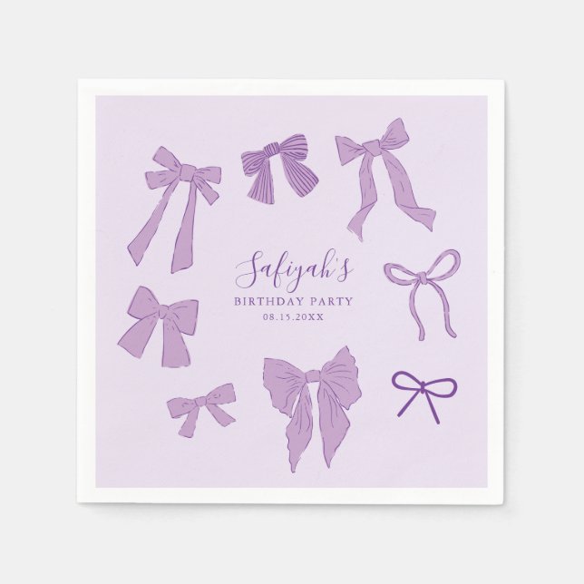 Lila Bows Whimsical Birthday Party Serviette (Vorderseite)