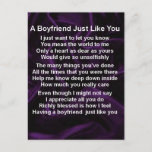 Lila - Boyfriend Poem Postkarte<br><div class="desc">Ein tolles Geschenk für einen Freund</div>
