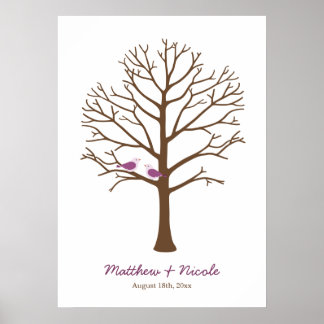 Lila Braun-Fingerabdruck-Tree-Hochzeit Poster