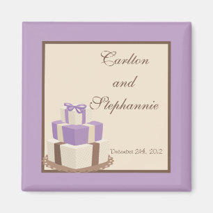 Lila/Braun Hochzeit Cake Magnet Gefallen
