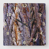 Lila Braune Holz Baumrinde Quadratische Wanduhr