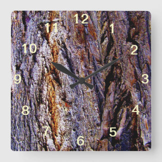 Lila Braune Holz Baumrinde Quadratische Wanduhr