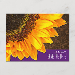 Lila & braune Sonnenblumen-Hochzeit Save the Dates Ankündigungspostkarte