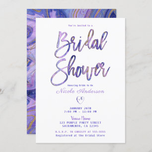 Lila Brautparty aus weißem Marmor Einladung