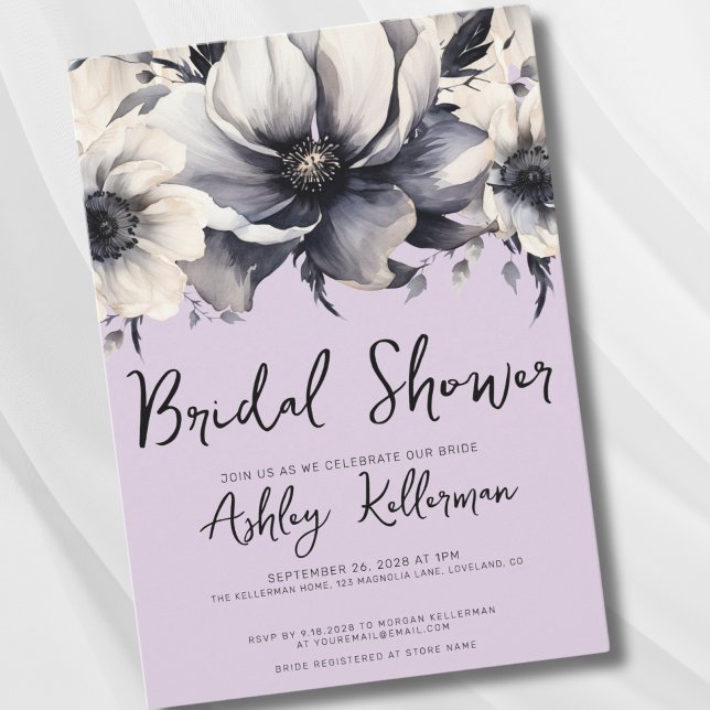 Lila Brautparty Einladung (Watercolor Elegant Floral Lavender Bridal Shower Invitation)