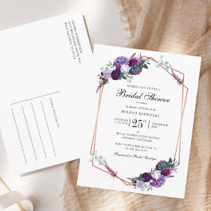 Lila Brautparty für Blumenschrift Einladungspostkarte