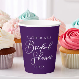Lila Brautparty Personalisiert Weißes Skript Pappbecher