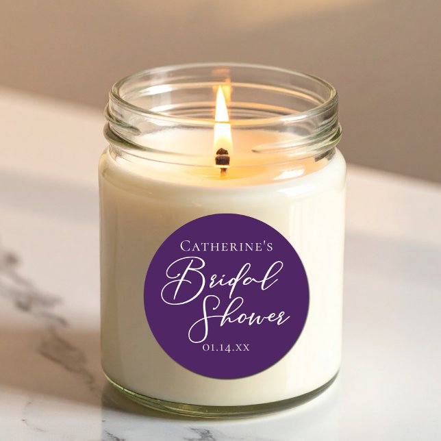 Lila Brautparty Personalisiert Weißes Skript Runder Aufkleber (Von Creator hochgeladen)