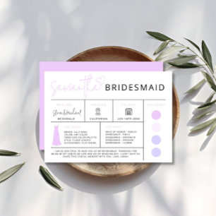 Lila Bridesmaid Info Card, Brautparty Guide Einladung