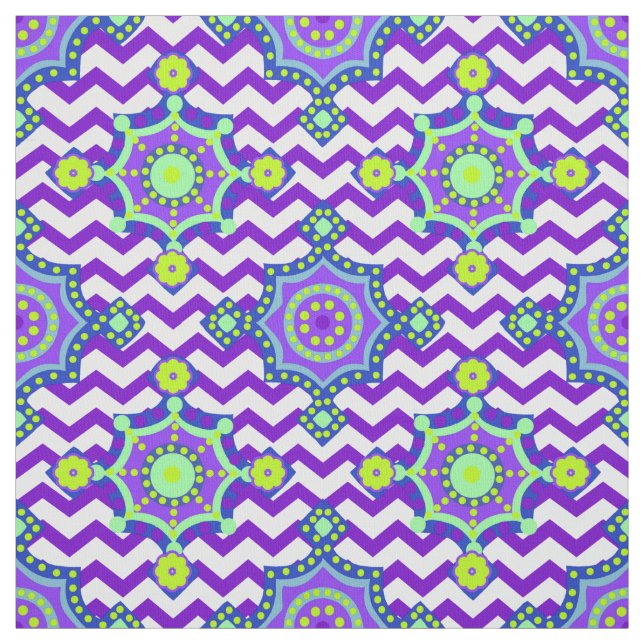 Lila Bright Boho Zickzack | Karnevalsfarben Stoff (Muster)