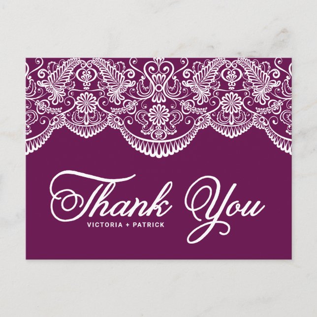 Lila Brocade Lace Wedding Danke Postcard Postkarte (Vorderseite)