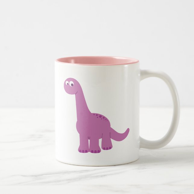 Lila Brontosaurus Dinosaurier Zweifarbige Tasse (Rechts)