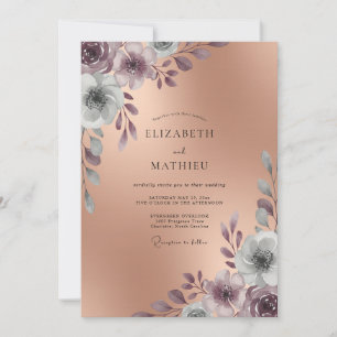 Lila Bronze Gemalte Hochzeit Einladung