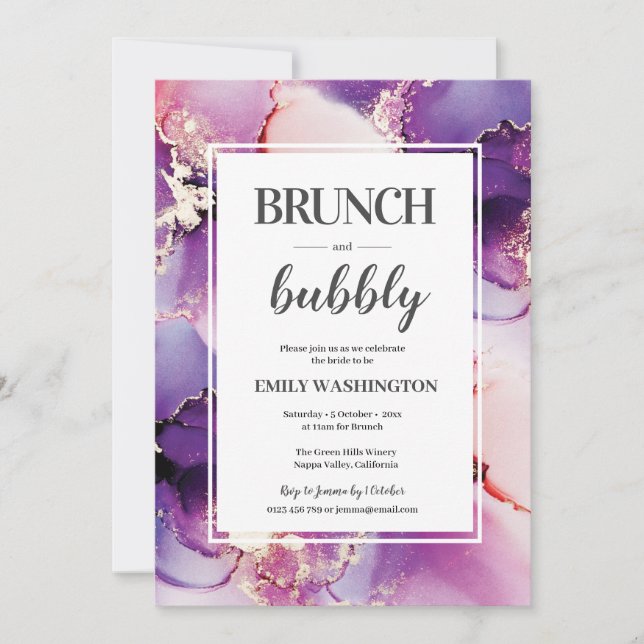 Lila Brunch & Bubbly Bridal Dusche Einladung (Vorderseite)