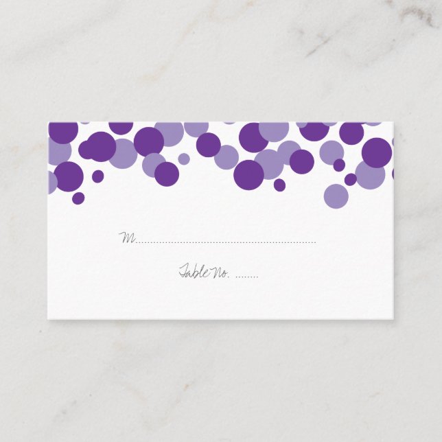 Lila Bubbles Muster Hochzeit Platzkarten (Vorderseite)