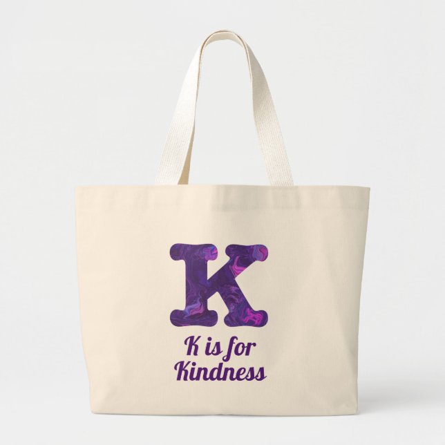 Lila Buchstabe K ist für Kindness Monogram Jumbo Stoffbeutel (Vorne)