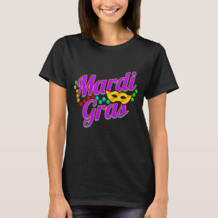 Lila Buchstaben mit Perlen und Maske für Mardi Gra T-Shirt