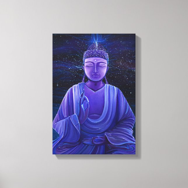 Lila Buddha Universum Galaxie Malerei Wand Kunst (Vorderseite)