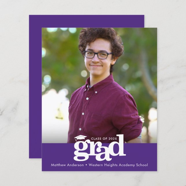 Lila Budget Foto Abschluss Fett Cap Einladung (Vorne/Hinten)