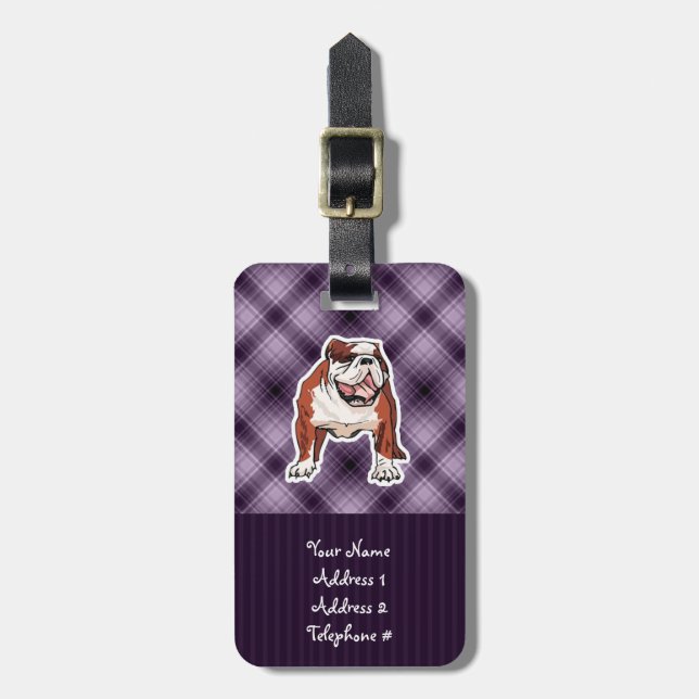 Lila Bulldog Gepäckanhänger (Vorderseite vertikal)