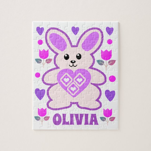 Lila Bunny Personalisiert Kids Puzzle (Vertikal)