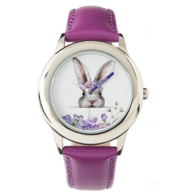 "Lila Bunny Rabbit" Kinderuhr Armbanduhr (Vorderseite)