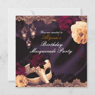 Lila & Burgund Floral & Lace Masquerade Party Einladung