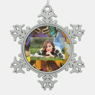 lila burgunder orangefarbene farbenfrohe tropische schneeflocken Zinn-Ornament