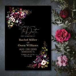 Lila Burgunder Schwarzer Flora Hochzeit speichern  Save The Date