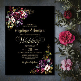 Lila Burgundy Black Floral Wedding Einladung