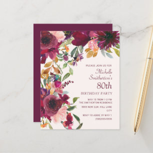 Lila Burgundy Floral 80. Geburtstag HAUSHALT