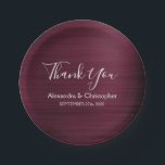 Lila Burgundy Wedding Vielen Dank Pappteller<br><div class="desc">Burgundy Lila Imitate Metallic Edelstahl Bürstenmetall Elegant und moderne Hochzeit Vielen Dank Teller. Diese Teller für Hochzeiten Marsala Cranberry Dank können auf Ihren Namen und Hochzeitsdatum angepasst werden. Bitte kontaktieren Sie den Designer,  wenn Sie angepasste,  passende Artikel wünschen.</div>