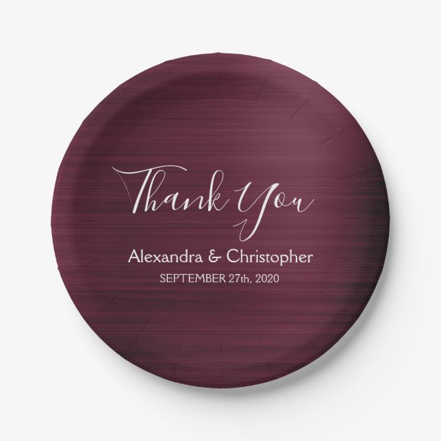 Lila Burgundy Wedding Vielen Dank Pappteller (Vorderseite)