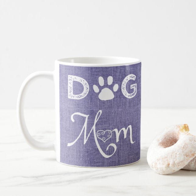 Lila Burlap Hund Mama Kaffee Tasse (Mit Donut)