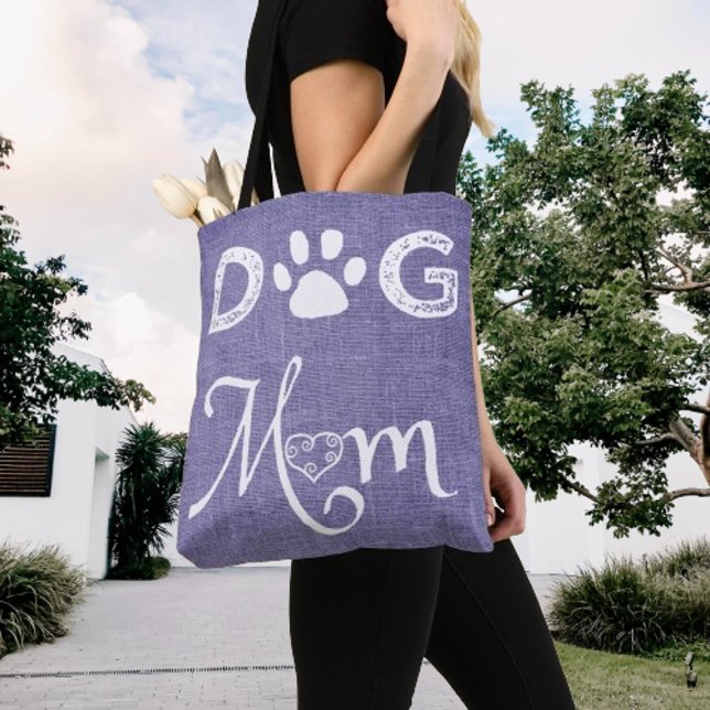 Lila Burlap Hund Mama Tote Bag (Purple Burlap Dog Mom Tote Bag)