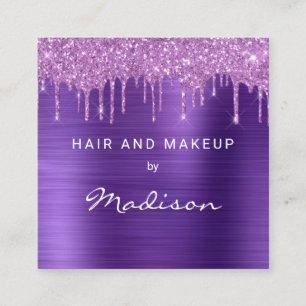 Lila Bürstenmetall Rosa Tropf Glitter Haar & Make- Quadratische Visitenkarte