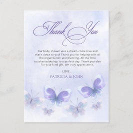 Lila Butterflies Babydusche Danke Postkarte