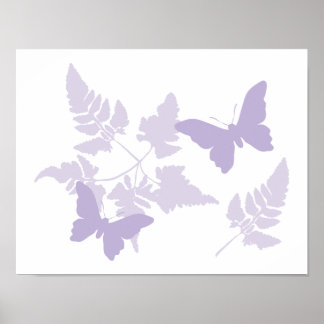Lila Butterflies Lavender Ferns Poster