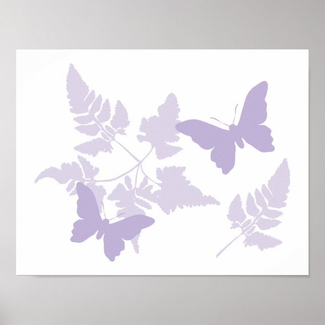 Lila Butterflies Lavender Ferns Poster (Vorne)