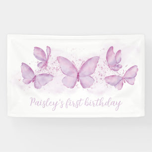 Lila Butterfly 1. Geburtstag Party Banner Girl