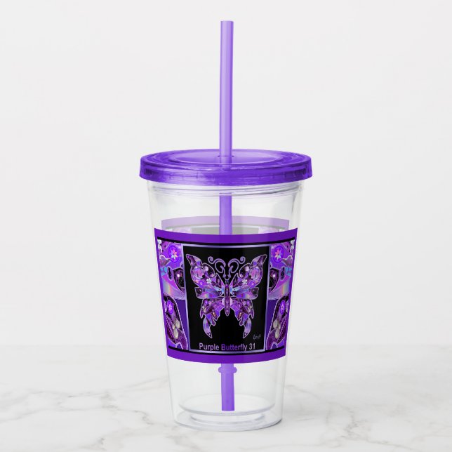 Lila Butterfly 31 Akryllischer Tumbler Acryltrinkbecher (Vorderseite)